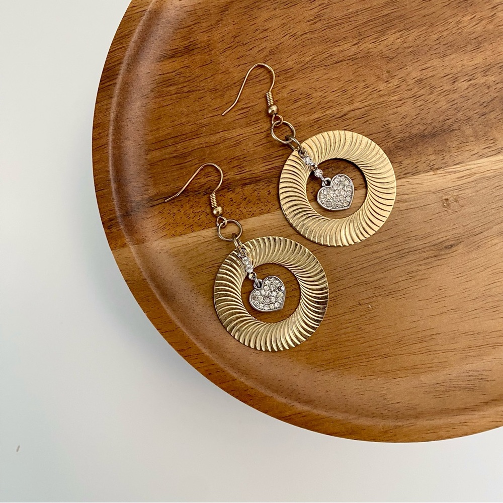 4/$15 Gold Swirl Textured Hoop Heart Drop Earrings